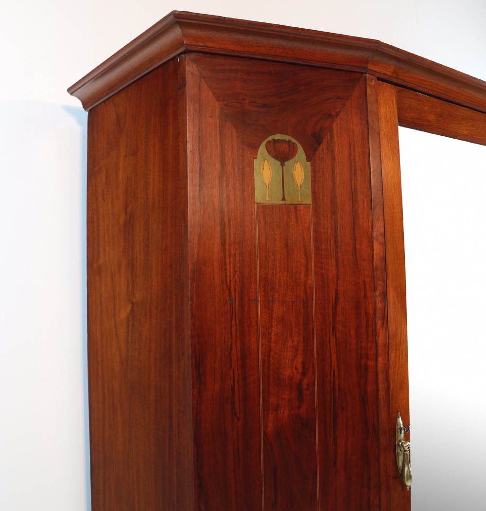 Arts & Crafts Glasgow School Inlaid Walnut Wardrobe Attributed to Wylie & Lochhead View VIII