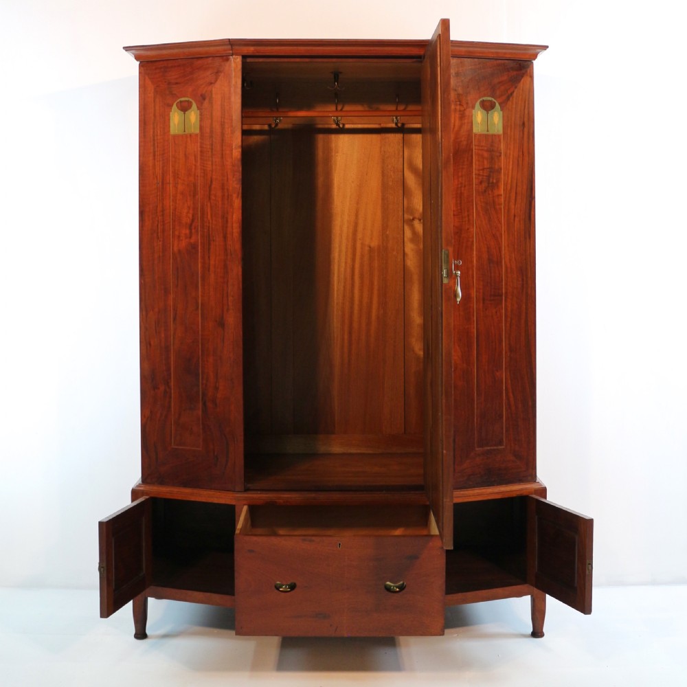 Arts & Crafts Glasgow School Inlaid Walnut Wardrobe Attributed to Wylie & Lochhead View XVII