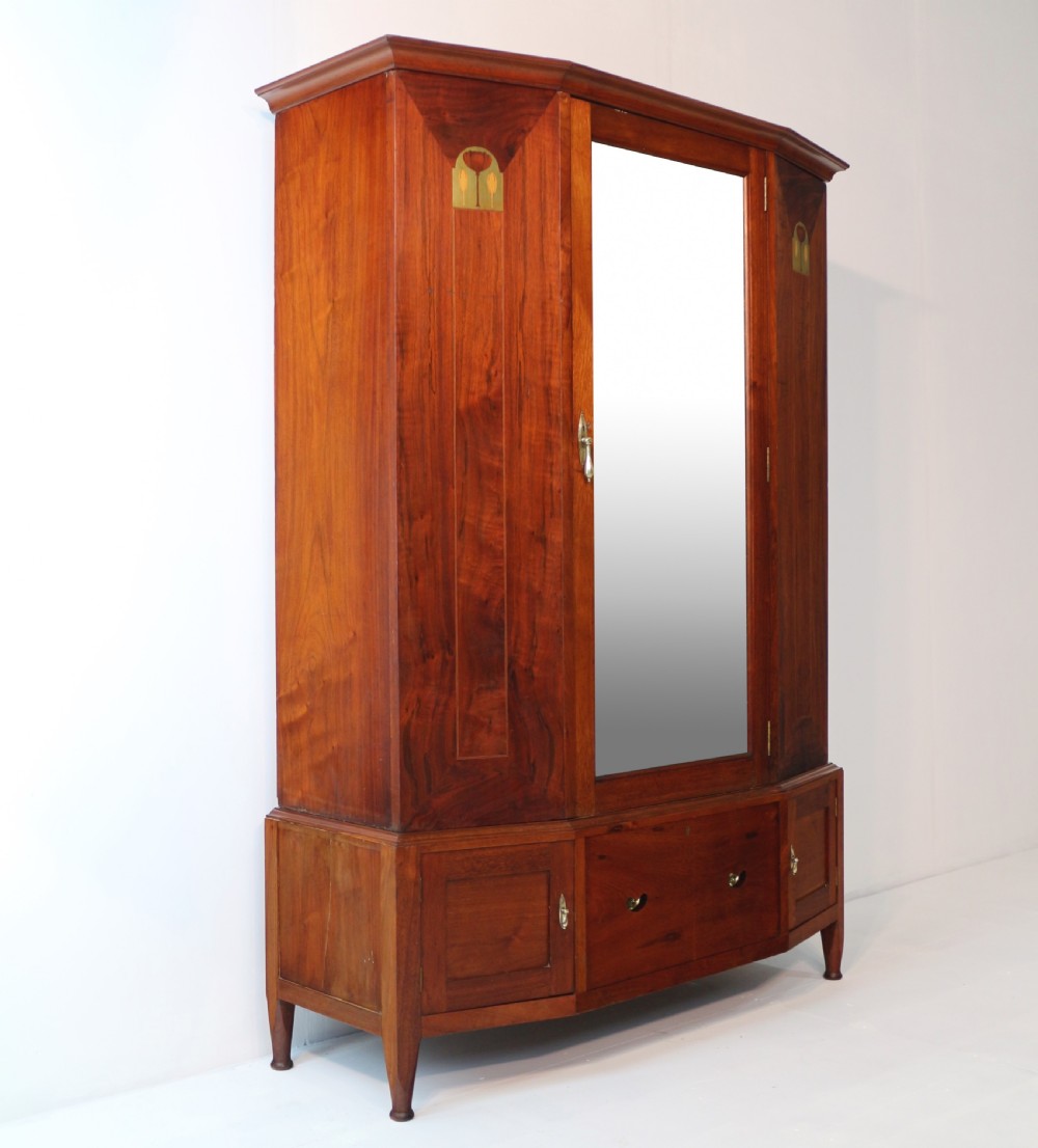 Arts & Crafts Glasgow School Inlaid Walnut Wardrobe Attributed to Wylie & Lochhead View XX
