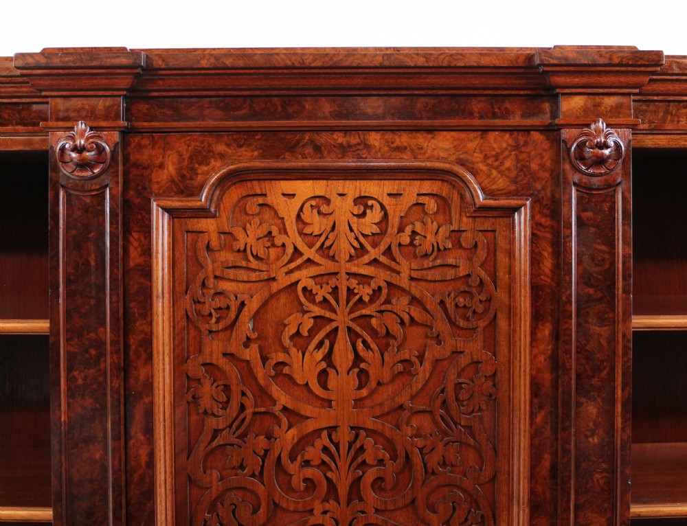 Victorian Burr Walnut Breakfront Bookcase / Side Cabinet View VII