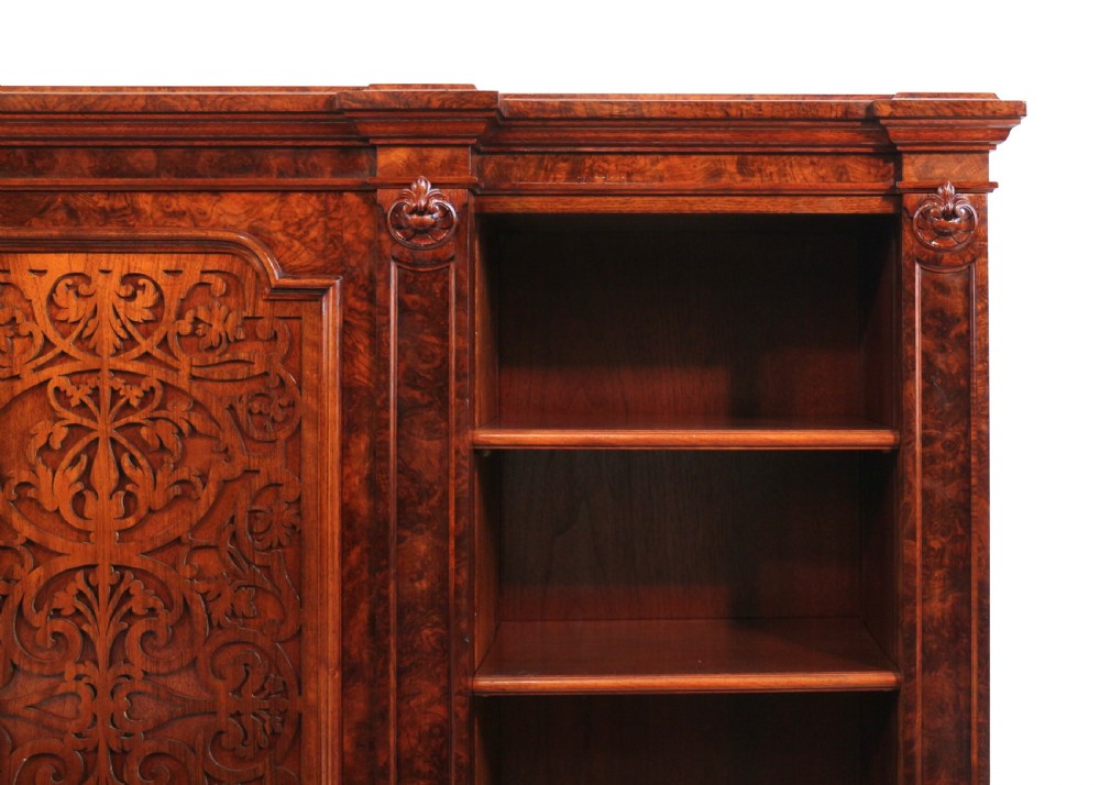 Victorian Burr Walnut Breakfront Bookcase / Side Cabinet View VIII