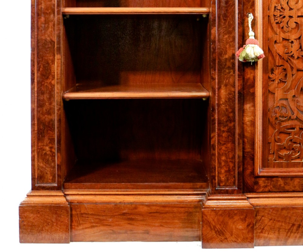 Victorian Burr Walnut Breakfront Bookcase / Side Cabinet View IX