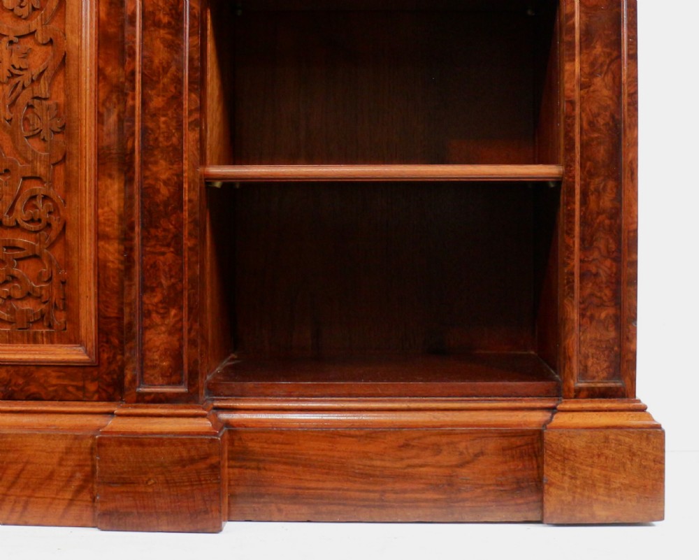 Victorian Burr Walnut Breakfront Bookcase / Side Cabinet View X