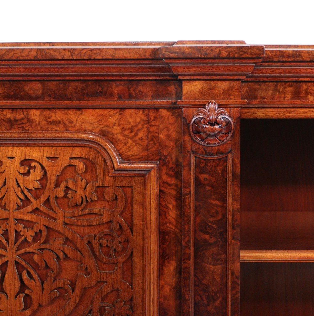Victorian Burr Walnut Breakfront Bookcase / Side Cabinet View XIII