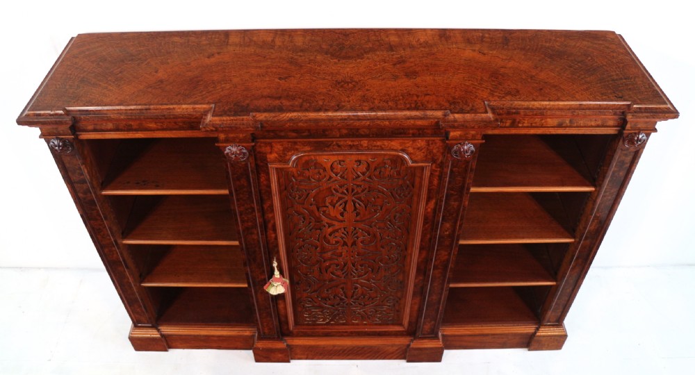 Victorian Burr Walnut Breakfront Bookcase / Side Cabinet View XVI