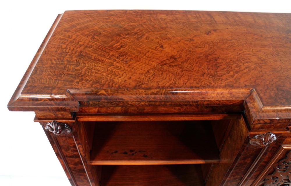 Victorian Burr Walnut Breakfront Bookcase / Side Cabinet View XVII