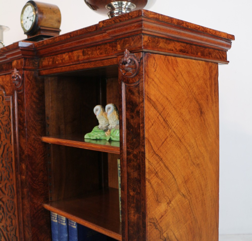 Victorian Burr Walnut Breakfront Bookcase / Side Cabinet View XXV