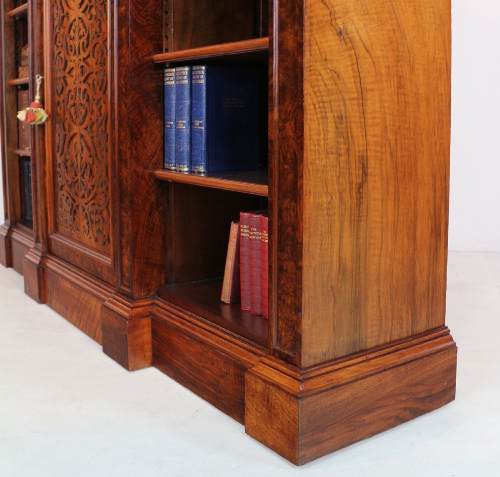 Victorian Burr Walnut Breakfront Bookcase / Side Cabinet View XXVI