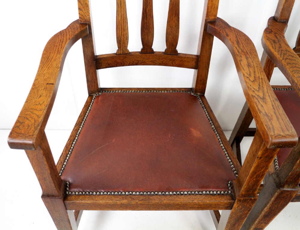 Set of 8 Arts & Crafts Oak Dining Chairs View XI
