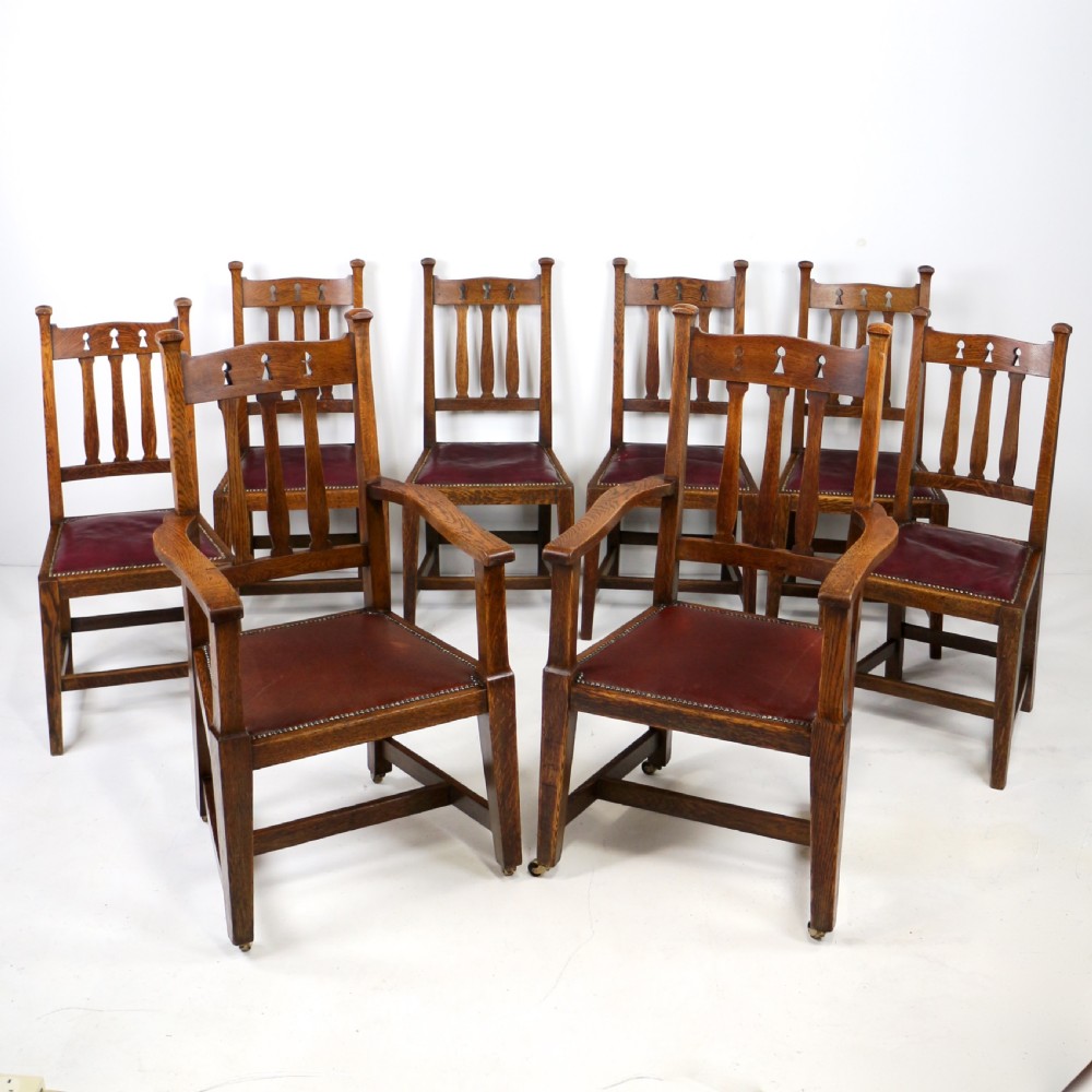 Set of 8 Arts & Crafts Oak Dining Chairs View XXI