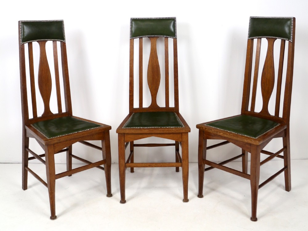 Set of 8 Arts & Crafts Oak Dining Chairs Attributed to E A Taylor, Wyllie & Lochhead View VI