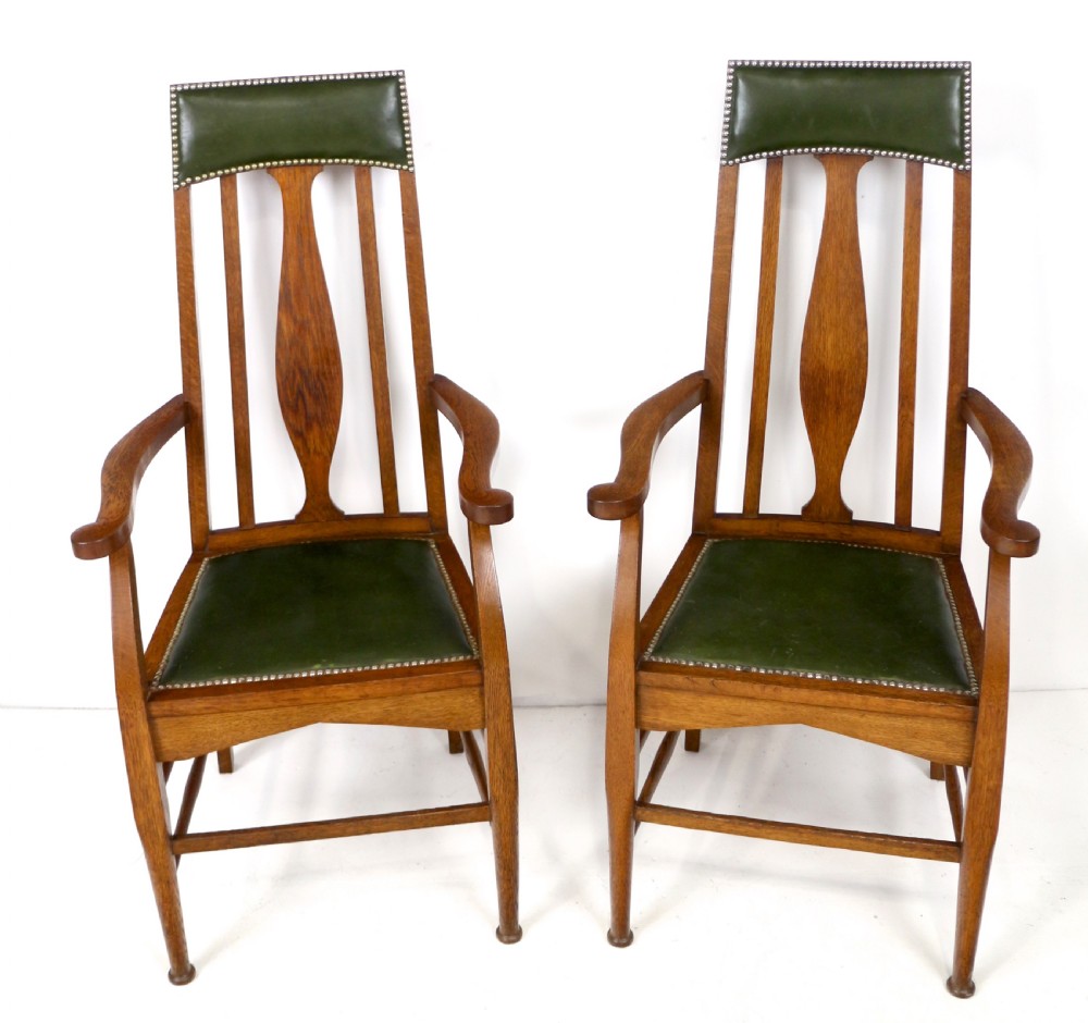 Set of 8 Arts & Crafts Oak Dining Chairs Attributed to E A Taylor, Wyllie & Lochhead View VIII