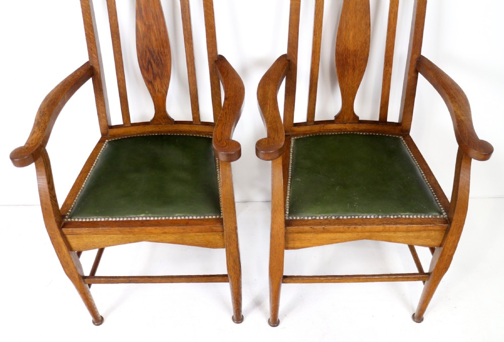 Set of 8 Arts & Crafts Oak Dining Chairs Attributed to E A Taylor, Wyllie & Lochhead View IX