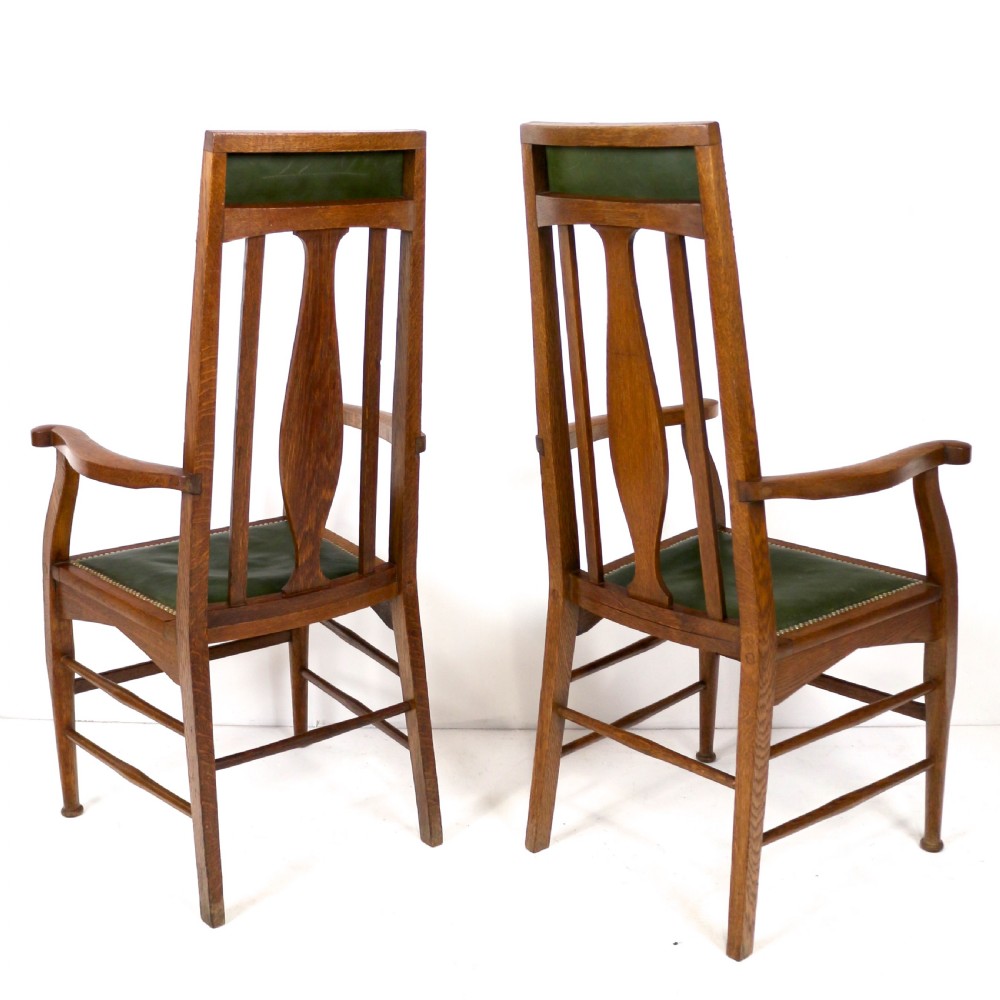 Set of 8 Arts & Crafts Oak Dining Chairs Attributed to E A Taylor, Wyllie & Lochhead View X