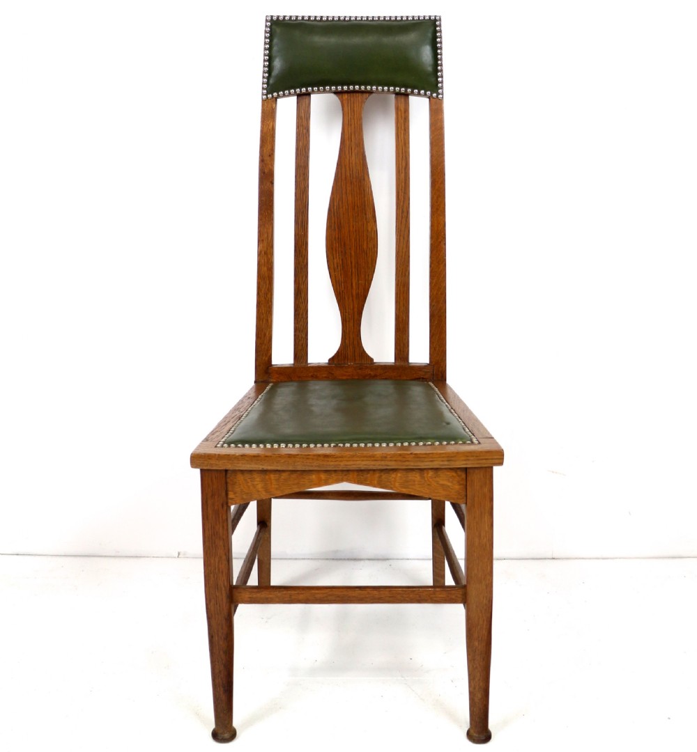 Set of 8 Arts & Crafts Oak Dining Chairs Attributed to E A Taylor, Wyllie & Lochhead View XI