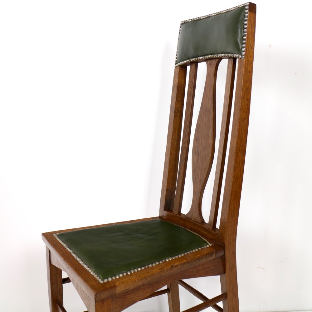 Set of 8 Arts & Crafts Oak Dining Chairs Attributed to E A Taylor, Wyllie & Lochhead View XIV