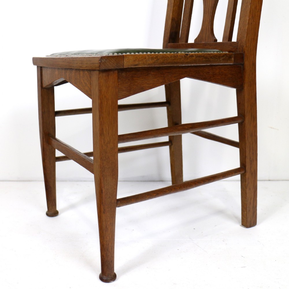 Set of 8 Arts & Crafts Oak Dining Chairs Attributed to E A Taylor, Wyllie & Lochhead View XV