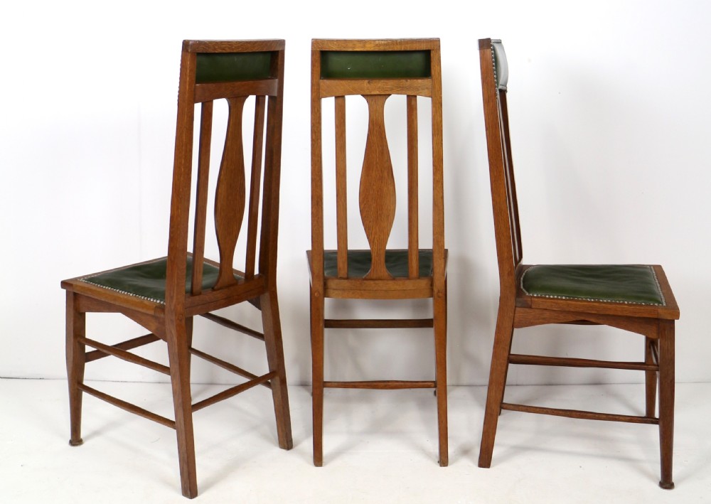 Set of 8 Arts & Crafts Oak Dining Chairs Attributed to E A Taylor, Wyllie & Lochhead View XIX