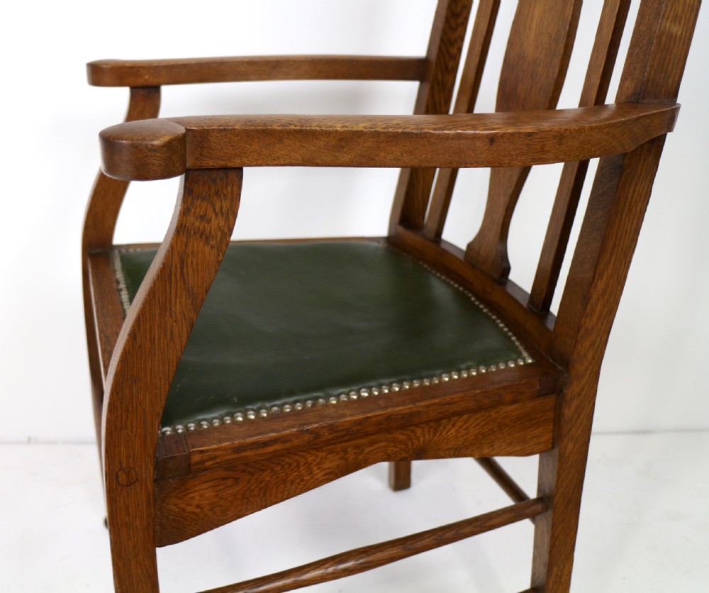 Set of 8 Arts & Crafts Oak Dining Chairs Attributed to E A Taylor, Wyllie & Lochhead View XX
