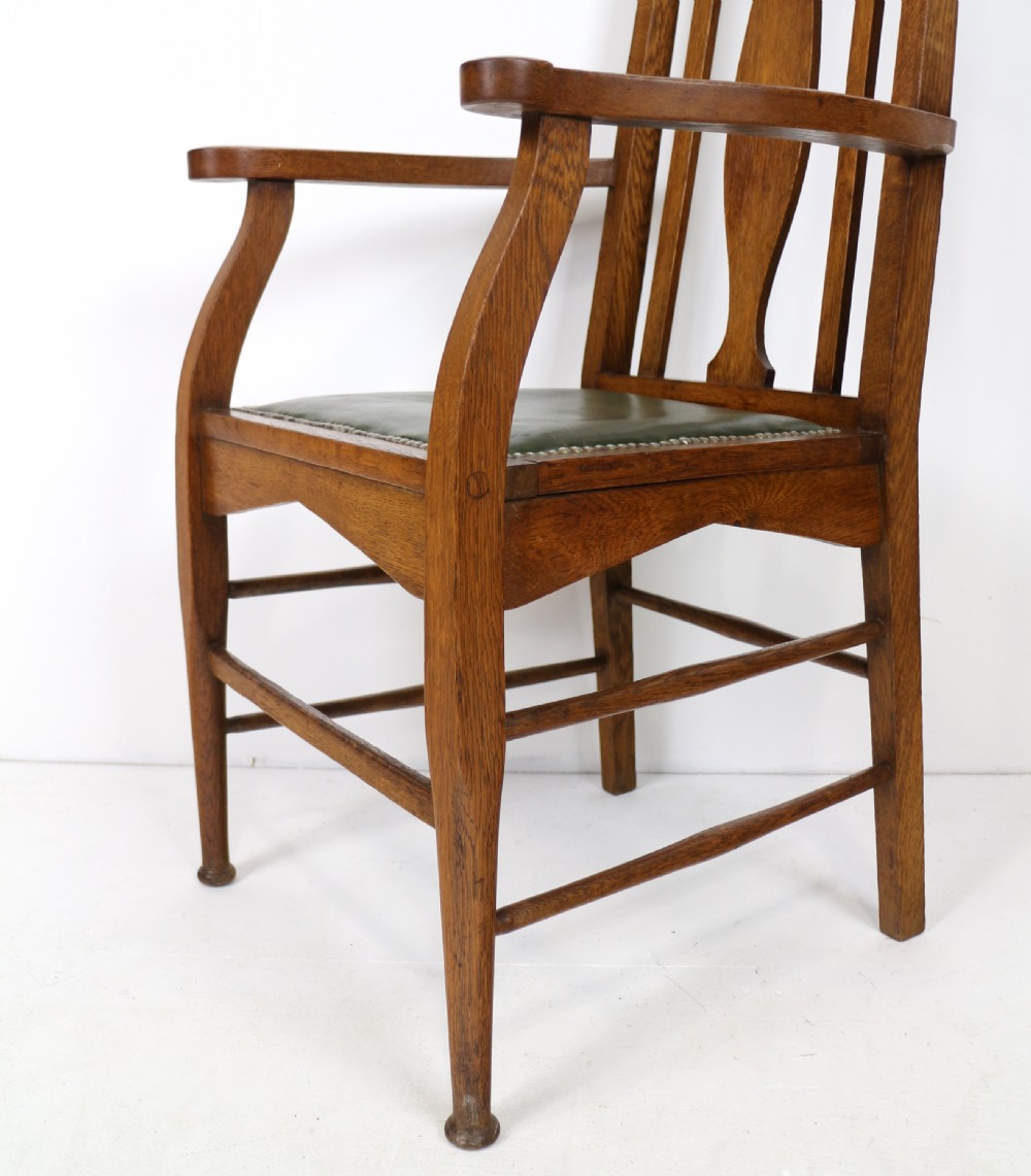Set of 8 Arts & Crafts Oak Dining Chairs Attributed to E A Taylor, Wyllie & Lochhead View XXI