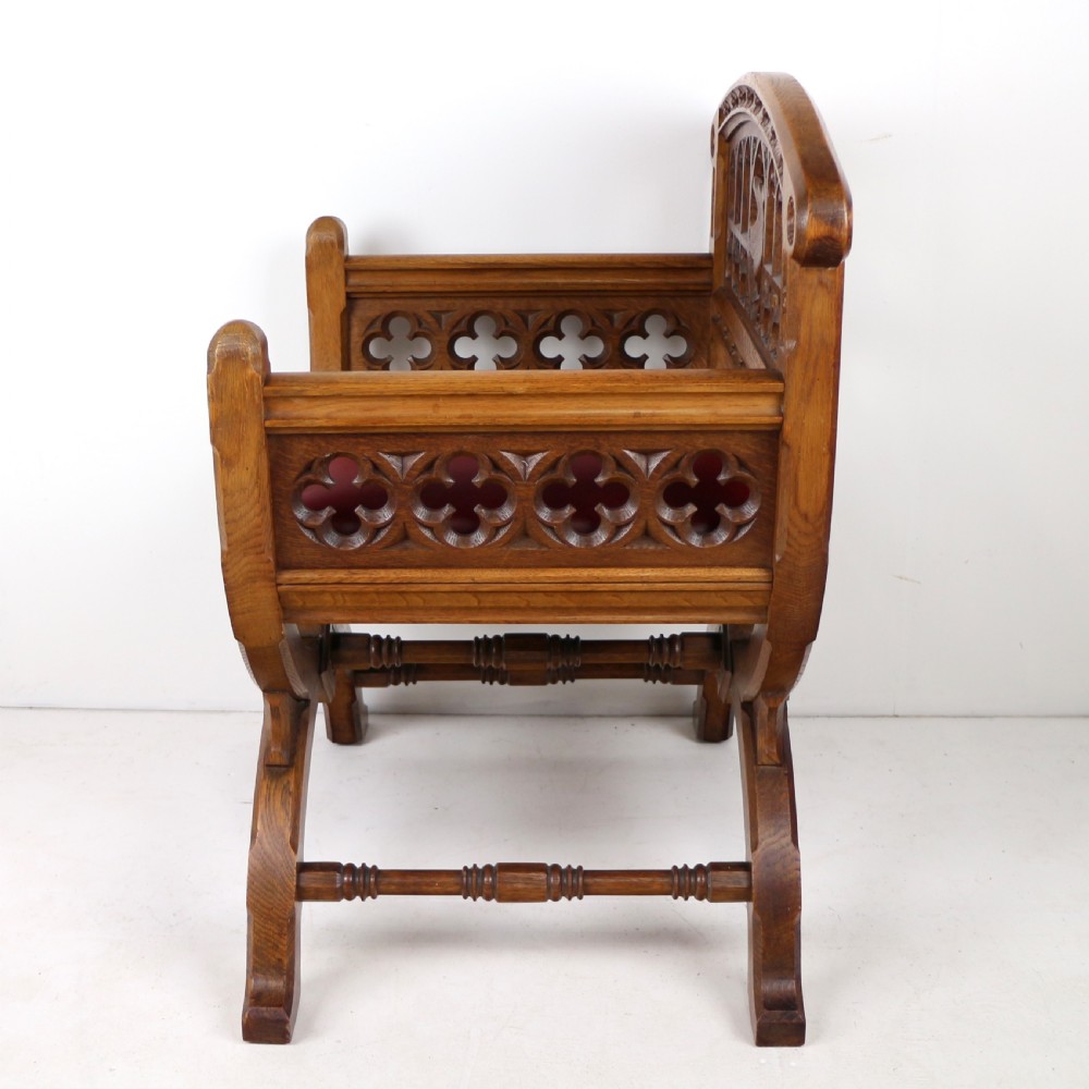 Set of three 19th Century Pugin style Gothic Revival Altar or Hall Chairs View XII
