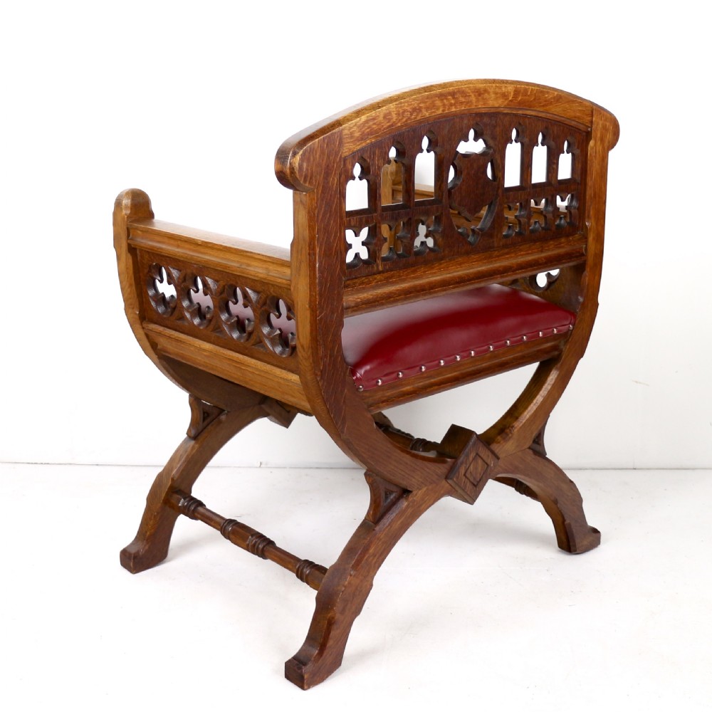 Set of three 19th Century Pugin style Gothic Revival Altar or Hall Chairs View XIII