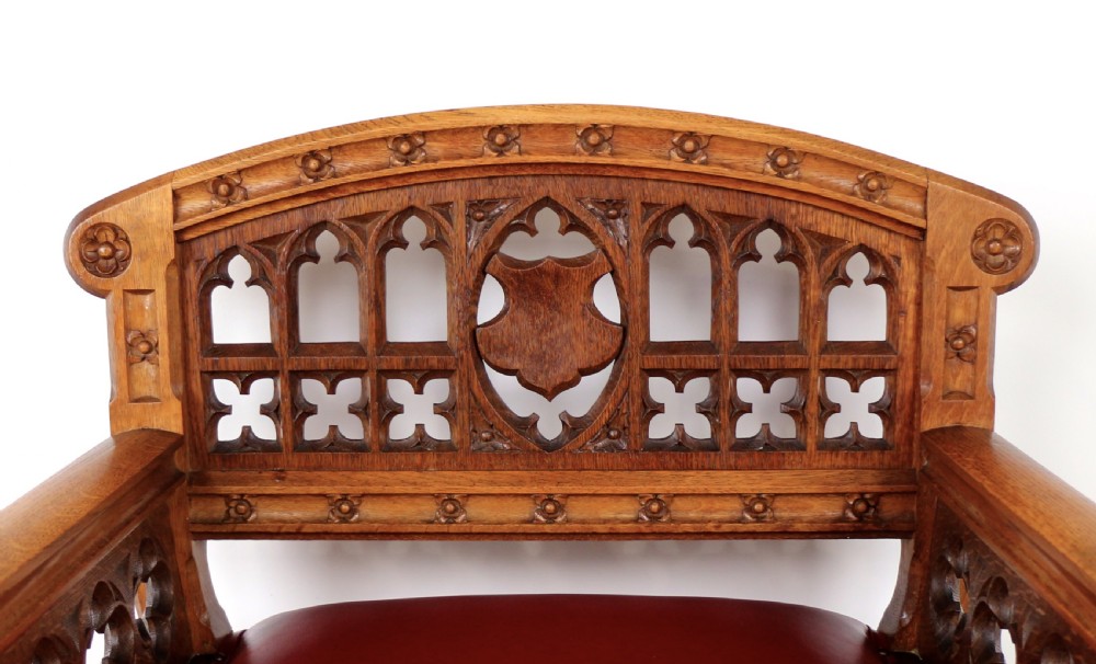 Set of three 19th Century Pugin style Gothic Revival Altar or Hall Chairs View XIV