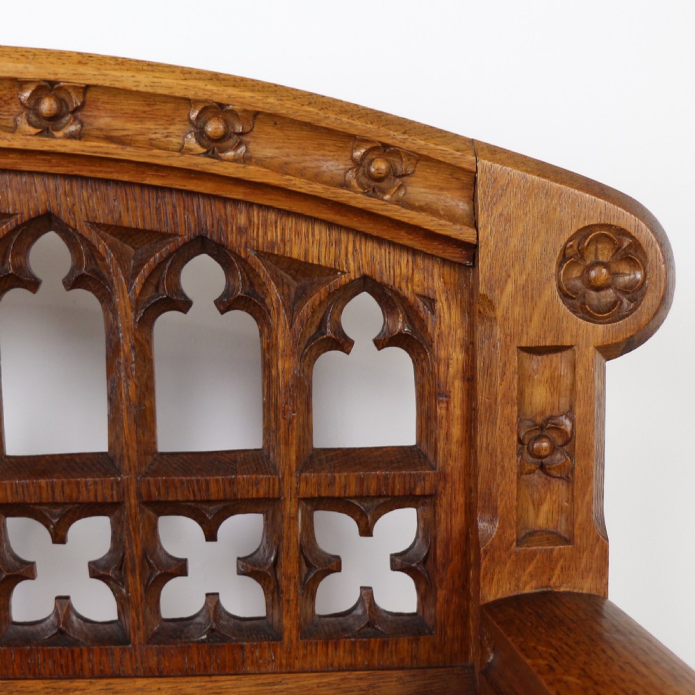 Set of three 19th Century Pugin style Gothic Revival Altar or Hall Chairs View XVII