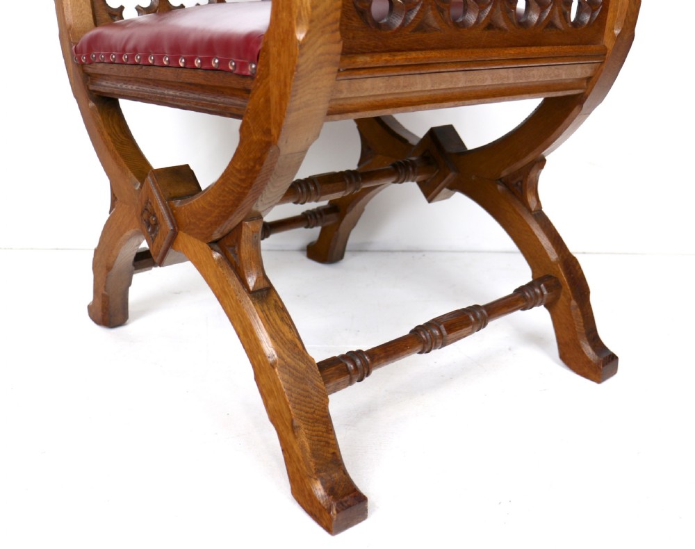Set of three 19th Century Pugin style Gothic Revival Altar or Hall Chairs View XXI