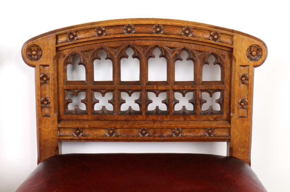 Set of three 19th Century Pugin style Gothic Revival Altar or Hall Chairs View XXIV