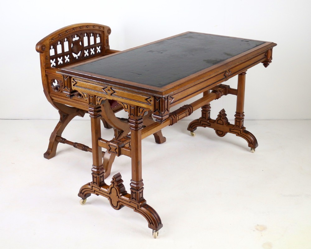 Set of three 19th Century Pugin style Gothic Revival Altar or Hall Chairs View XXIX