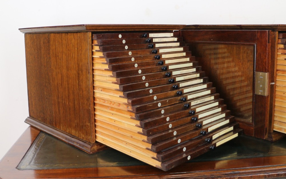 A pair of late nineteenth-century walnut microscope slide cabinets featuring glazed doors revealing shallow numbered drawers. View XXIII
