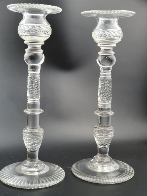 Large Handsome 19th Century 13" Pair of Cut Glass Candlesticks - Stunning