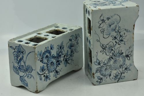 Two 18th Century Delft Tin Glaze Flower Bricks
