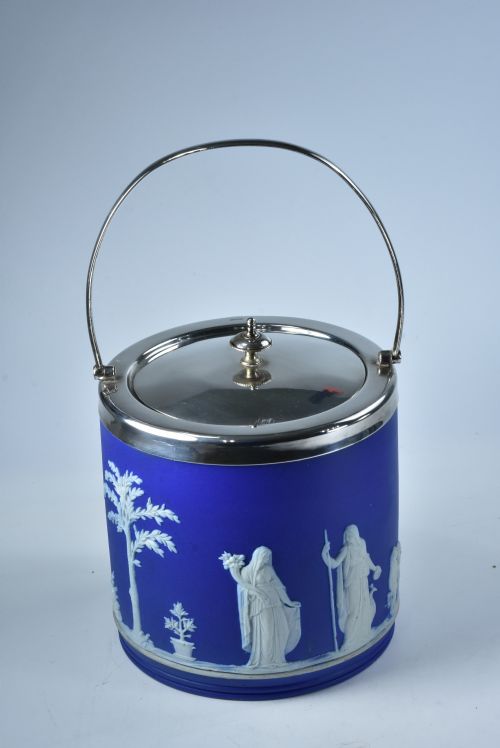 Wedgwood Antique Jasper Ware Ice Bucket with Sp Lid, Rim and Handle