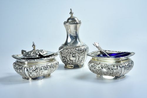 FINE RARE SILVER CRUET SET C1902 CHESTER COLEN HEWER CHESHIRE - ADDITIONAL PHOTO 4
