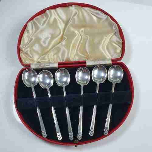 Delightful Art Deco Set of 6 X Sterling Silver Coffee Spoons Sheffield 1934 James Dixon & Sons
