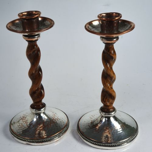 Fabulous Ae Jones Barley Twist & Hand Beaten Sp Copper Candlesticks