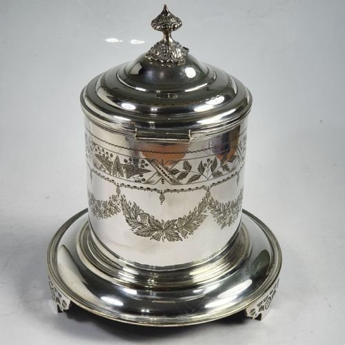 Fine Large Victorian Silver Plated Engraved Biscuit Barrel