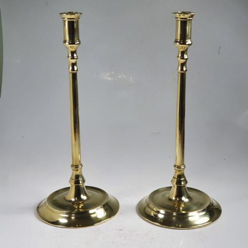 Pair of Tall Elegant Antique English Georgian Brass Candlesticks