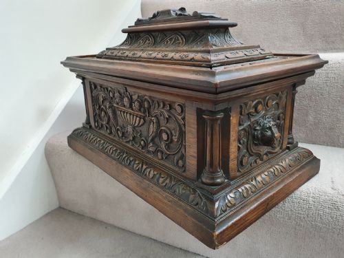 Huge Detailed Antique Carved Oak Casket/jewellery Box C1880