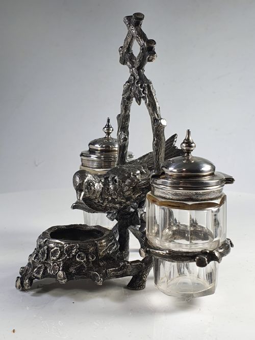 fig 1. Fabulous 19thc Walker & Hall Victorian Silver Plated Bird Cruet