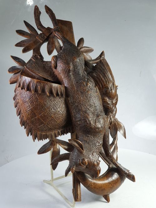 fig 1. Super Quality Large Black Forest Carved Game Wall Pocket c1890