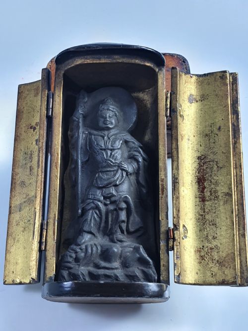 Fine Antique 19thc Japanese Zushi with Carved Buddha Figure