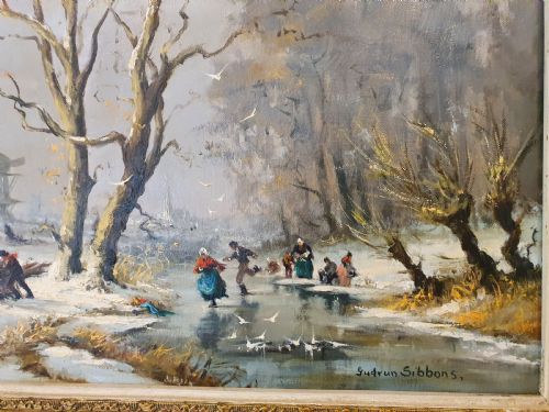 fig 3. Signed Gudrun Sibbons Old Master Style Landscape Oil Painting On Canvas c1950 65cm x 55cm
