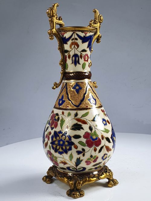 Stunning 19thc Zsolnay Bronze Mounted Vase