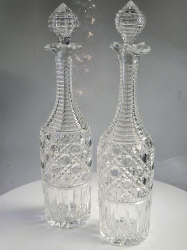 Stunning Large Georgian Pair of Heavy Elegant Cut Glass Decanters 37cm Tall