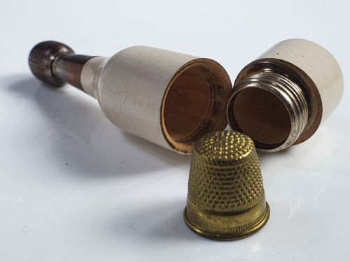 Rare Antique Sewing Etui Shaped as a Champagne Bottle C1900