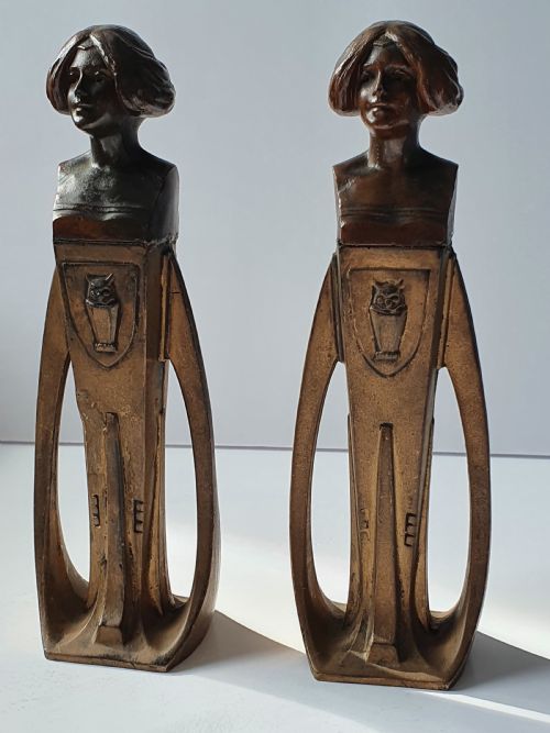 Pr Secessionist Bronze Female Busts on Stylish Metal Bases C1900