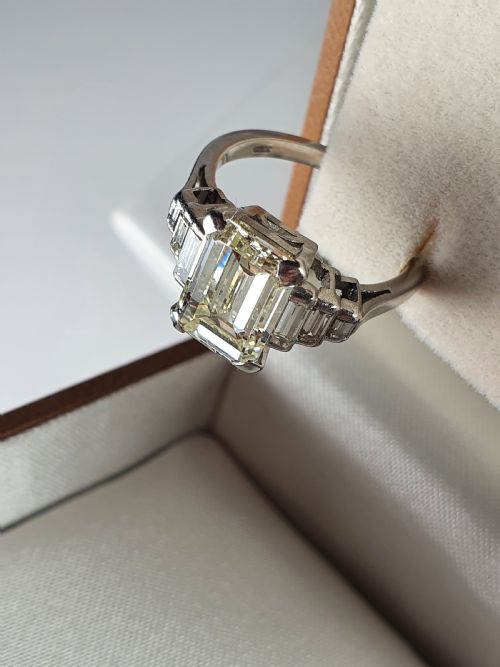 fig 1. Vintage Deco Design 2.81 Carat Emerald Cut Diamond & Platinum Ring